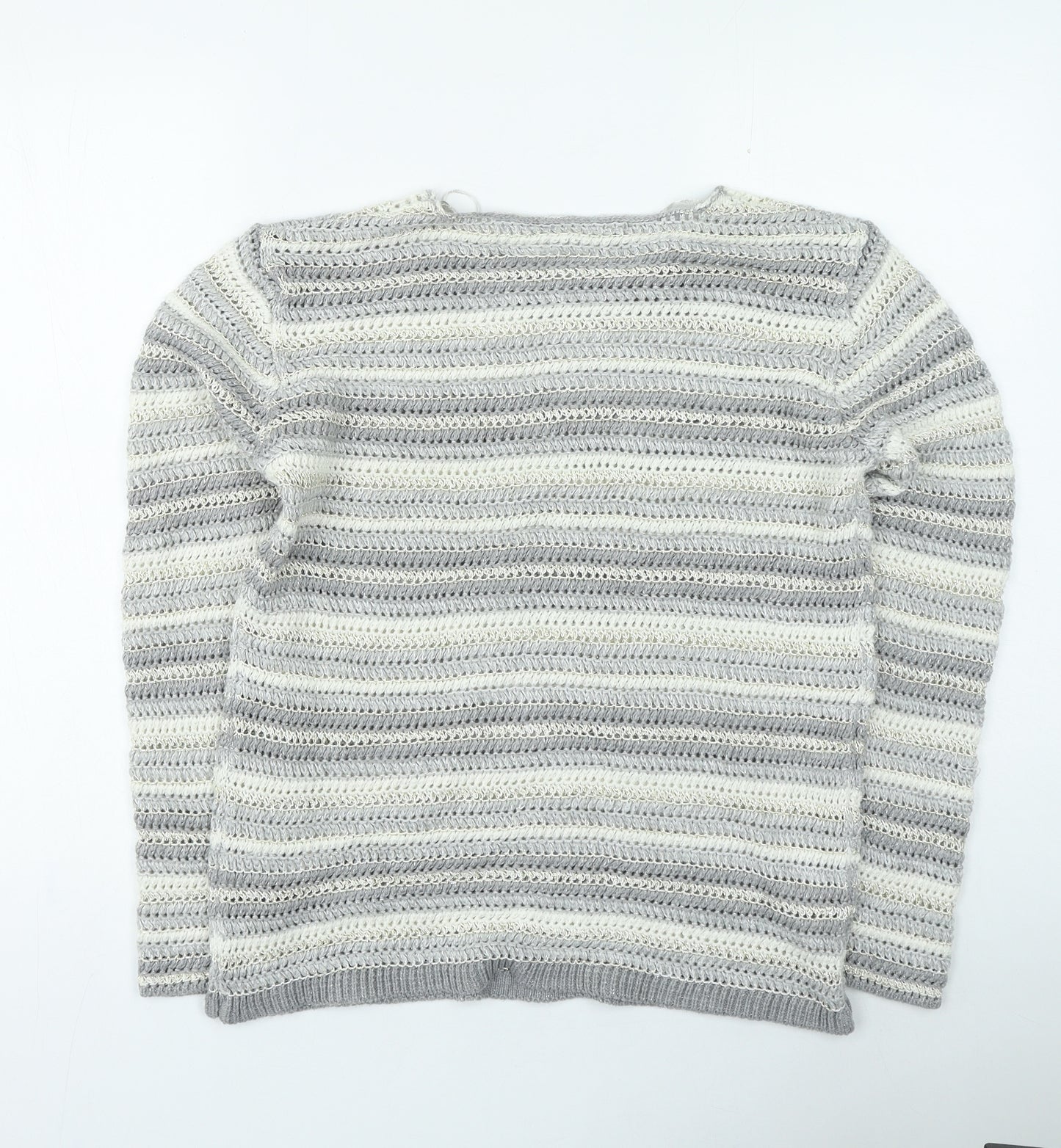 Preworn Womens Grey Round Neck Striped Acrylic Pullover Jumper Size 14