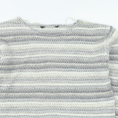 Preworn Womens Grey Round Neck Striped Acrylic Pullover Jumper Size 14
