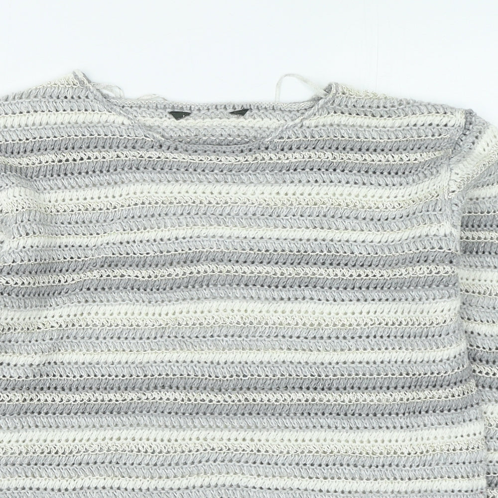 Preworn Womens Grey Round Neck Striped Acrylic Pullover Jumper Size 14