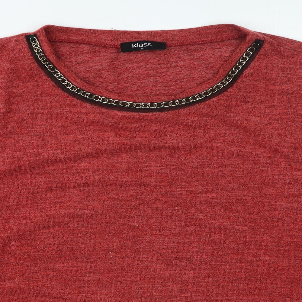 Klass Womens Orange Round Neck Viscose Pullover Jumper Size XL