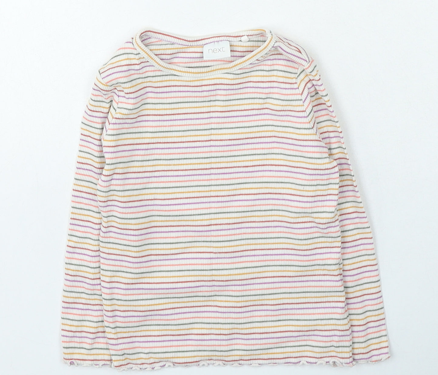 NEXT Girls Multicoloured Striped Cotton Basic Casual Size 12-18 Months Round Neck Pullover - Lettuce Edges