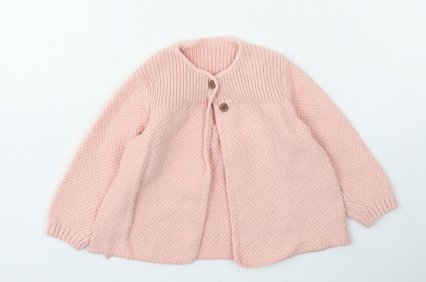 Marks and Spencer Girls Pink Cotton Cardigan Jumper Size 9-12 Months Button