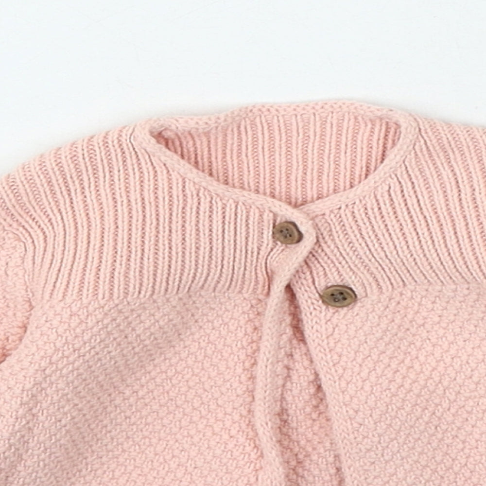 Marks and Spencer Girls Pink Cotton Cardigan Jumper Size 9-12 Months Button