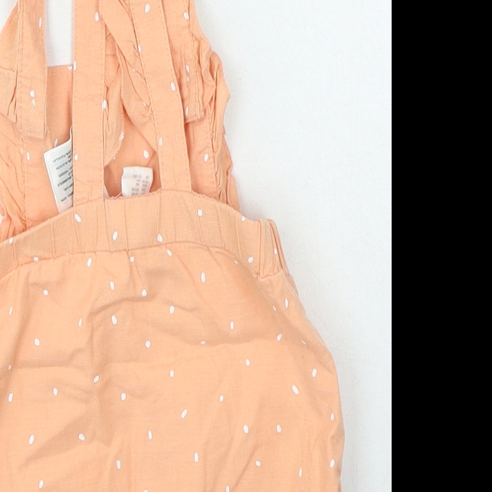 H&M Girls Orange Spotted Cotton Romper Outfit/Set Size 12-18 Months Button