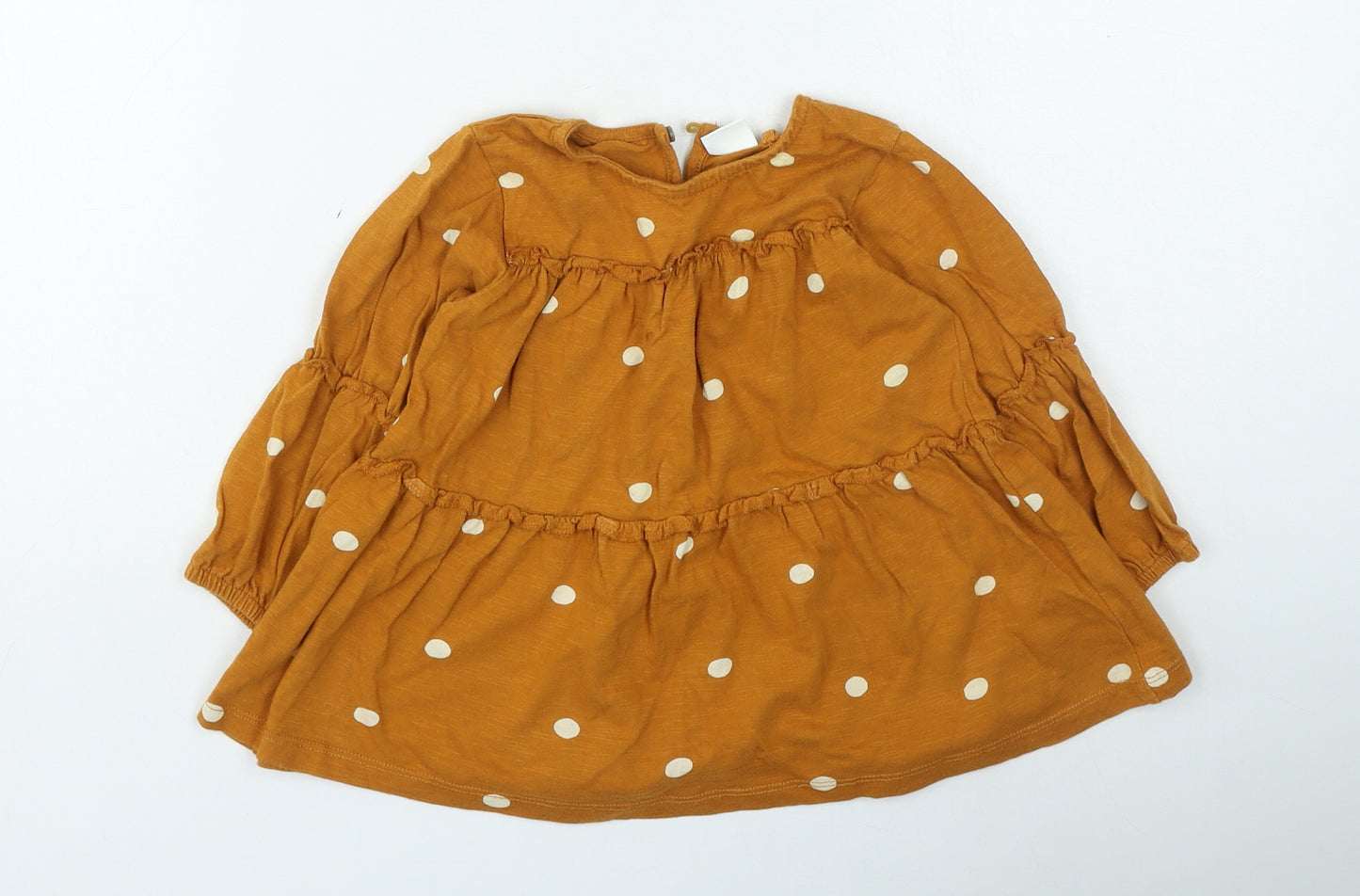NEXT Girls Brown Spotted Cotton Fit & Flare Size 18-24 Months Round Neck Button
