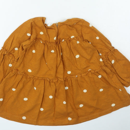 NEXT Girls Brown Spotted Cotton Fit & Flare Size 18-24 Months Round Neck Button