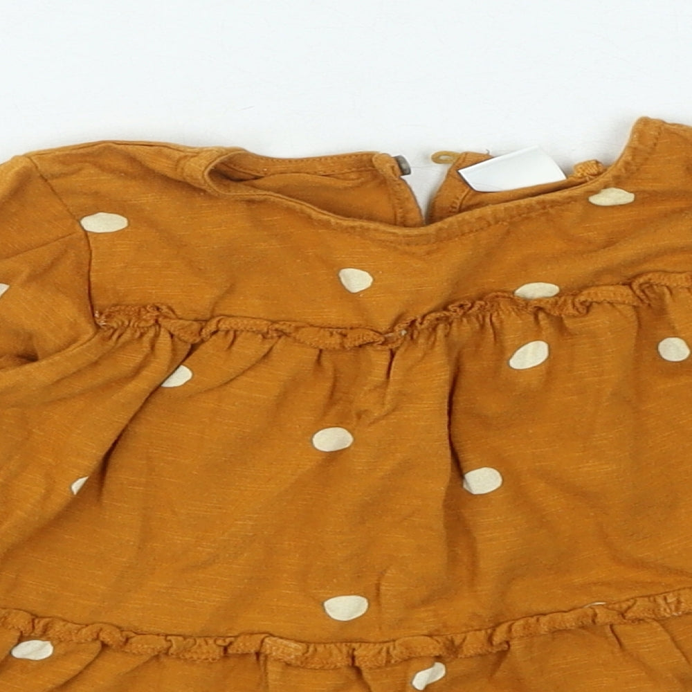 NEXT Girls Brown Spotted Cotton Fit & Flare Size 18-24 Months Round Neck Button