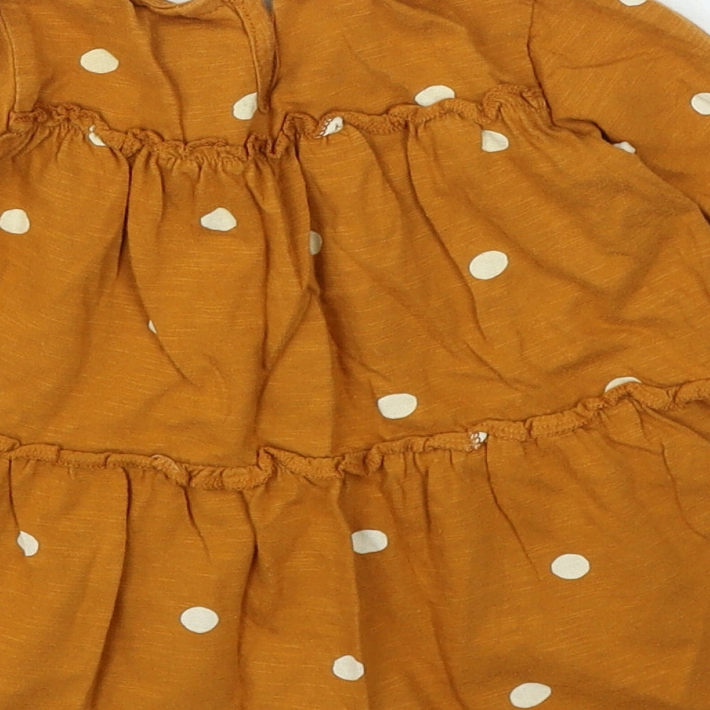 NEXT Girls Brown Spotted Cotton Fit & Flare Size 18-24 Months Round Neck Button
