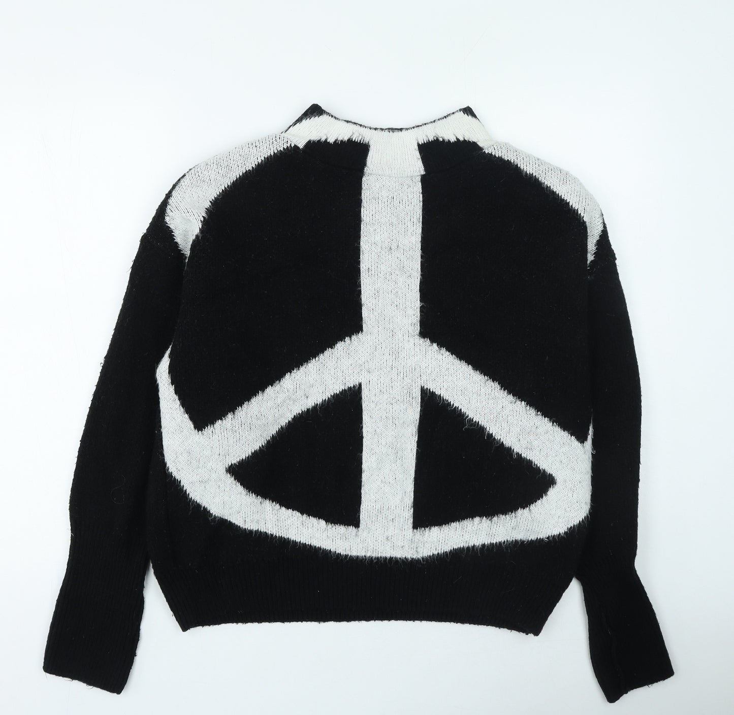 Topshop Womens Black Round Neck Acrylic Pullover Jumper Size XS - Peace Sign