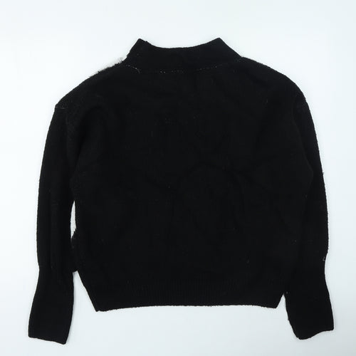 Topshop Womens Black Round Neck Acrylic Pullover Jumper Size XS - Peace Sign