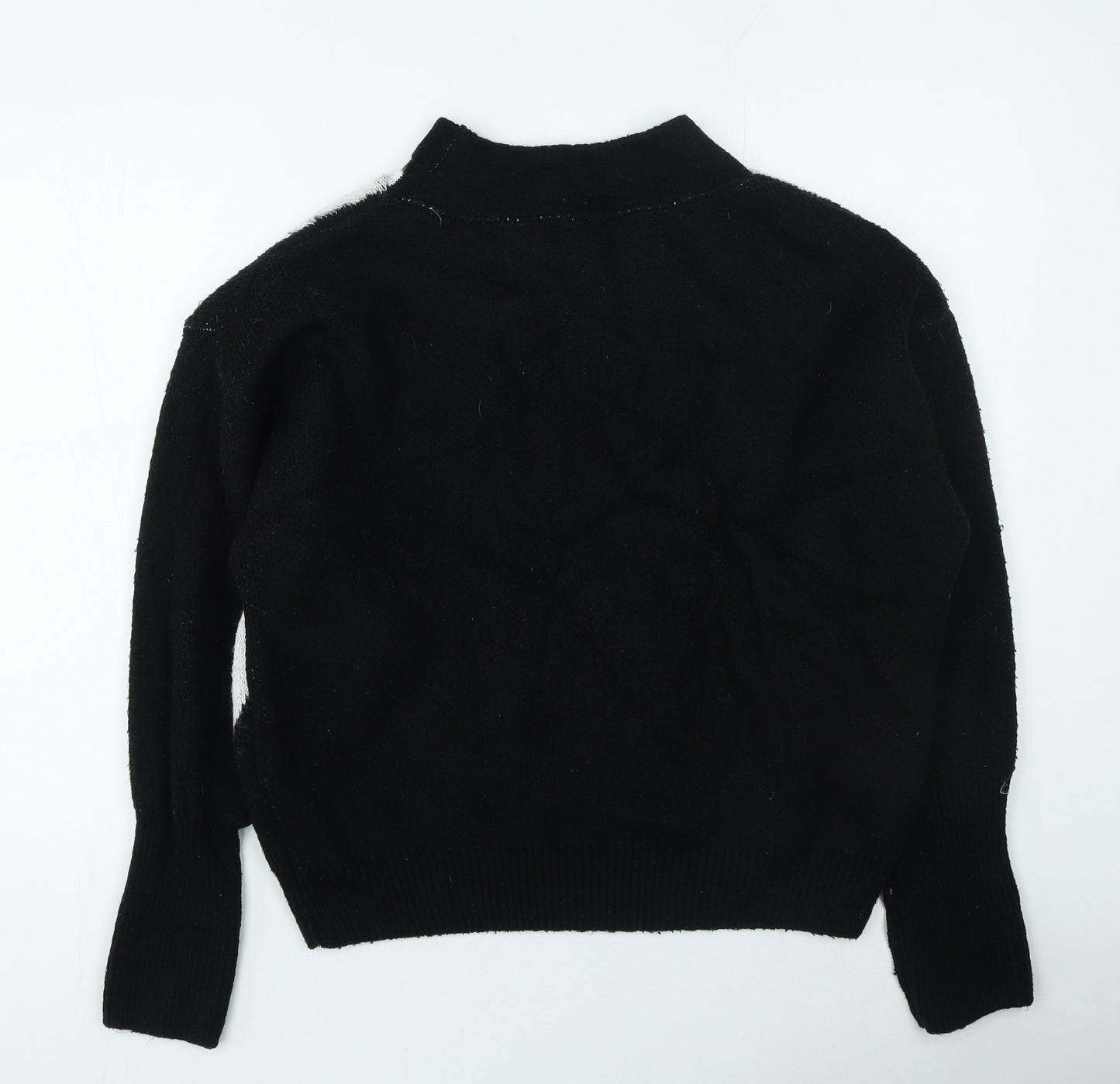 Topshop Womens Black Round Neck Acrylic Pullover Jumper Size XS - Peace Sign