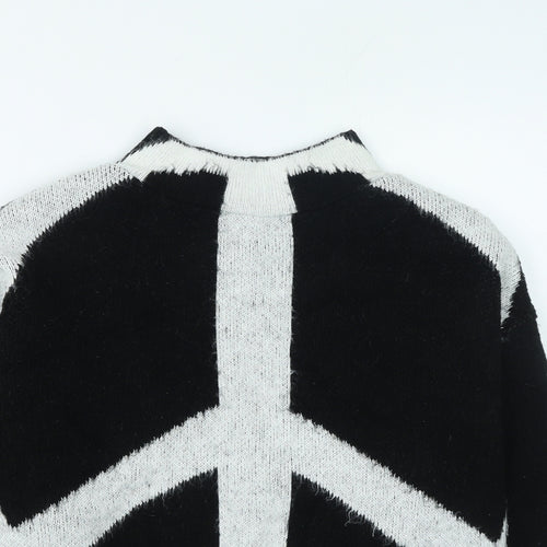Topshop Womens Black Round Neck Acrylic Pullover Jumper Size XS - Peace Sign