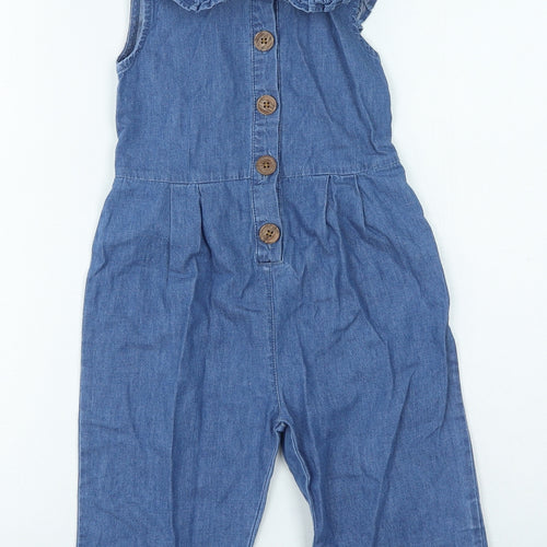 NEXT Girls Blue Cotton Jumpsuit One-Piece Size 2-3 Years Button