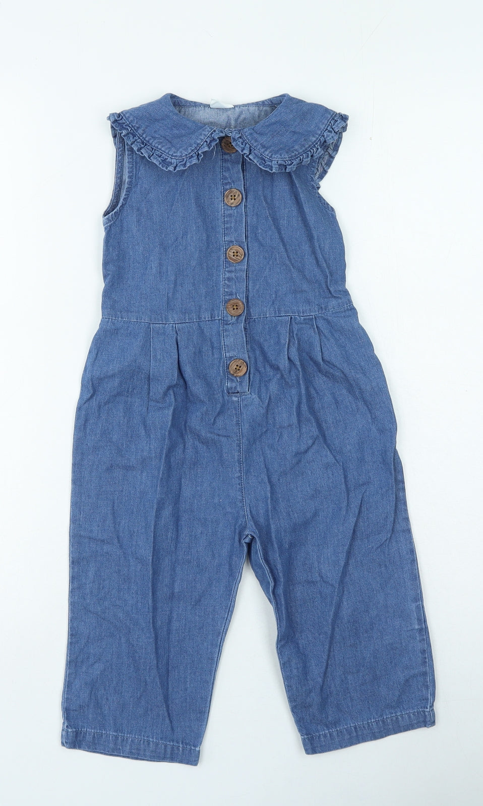 NEXT Girls Blue Cotton Jumpsuit One-Piece Size 2-3 Years Button