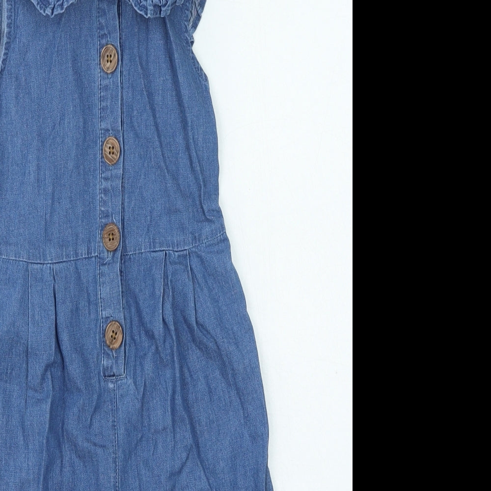 NEXT Girls Blue Cotton Jumpsuit One-Piece Size 2-3 Years Button