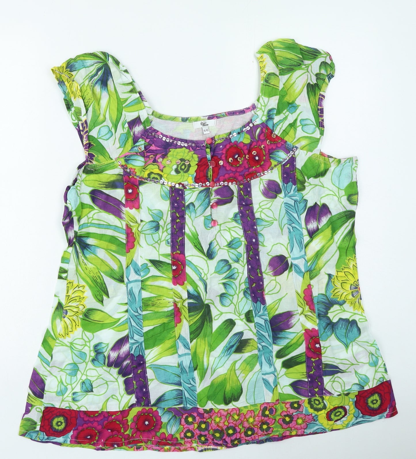 Klass Womens Multicoloured Floral Cotton Basic Tank Size 14 Round Neck