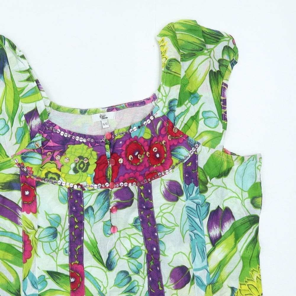 Klass Womens Multicoloured Floral Cotton Basic Tank Size 14 Round Neck