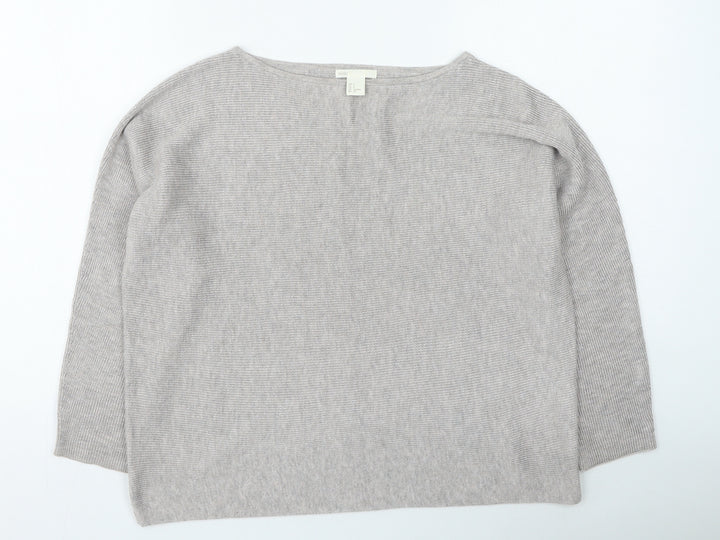 H&M Womens Beige Round Neck Polyester Pullover Jumper Size S