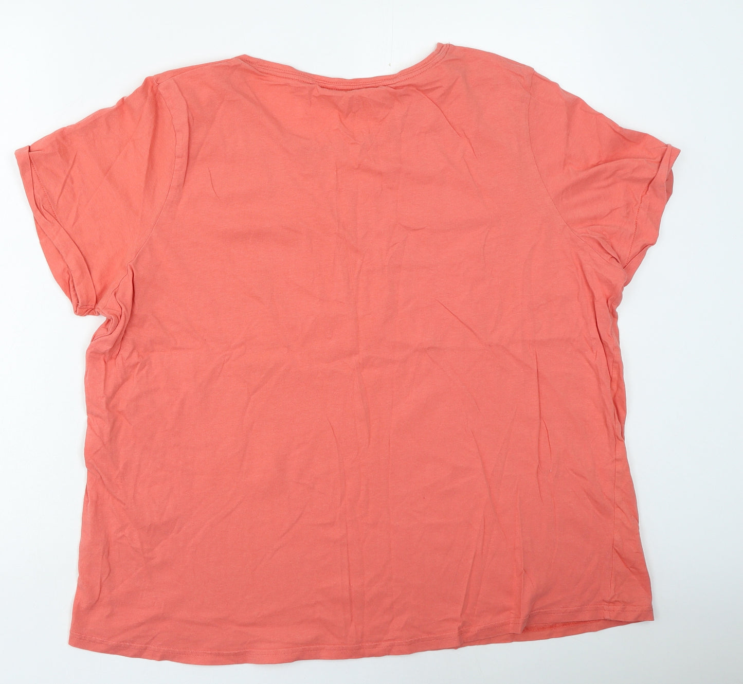 Pep & Co Womens Orange Cotton Basic T-Shirt Size 22 Round Neck - Slogan