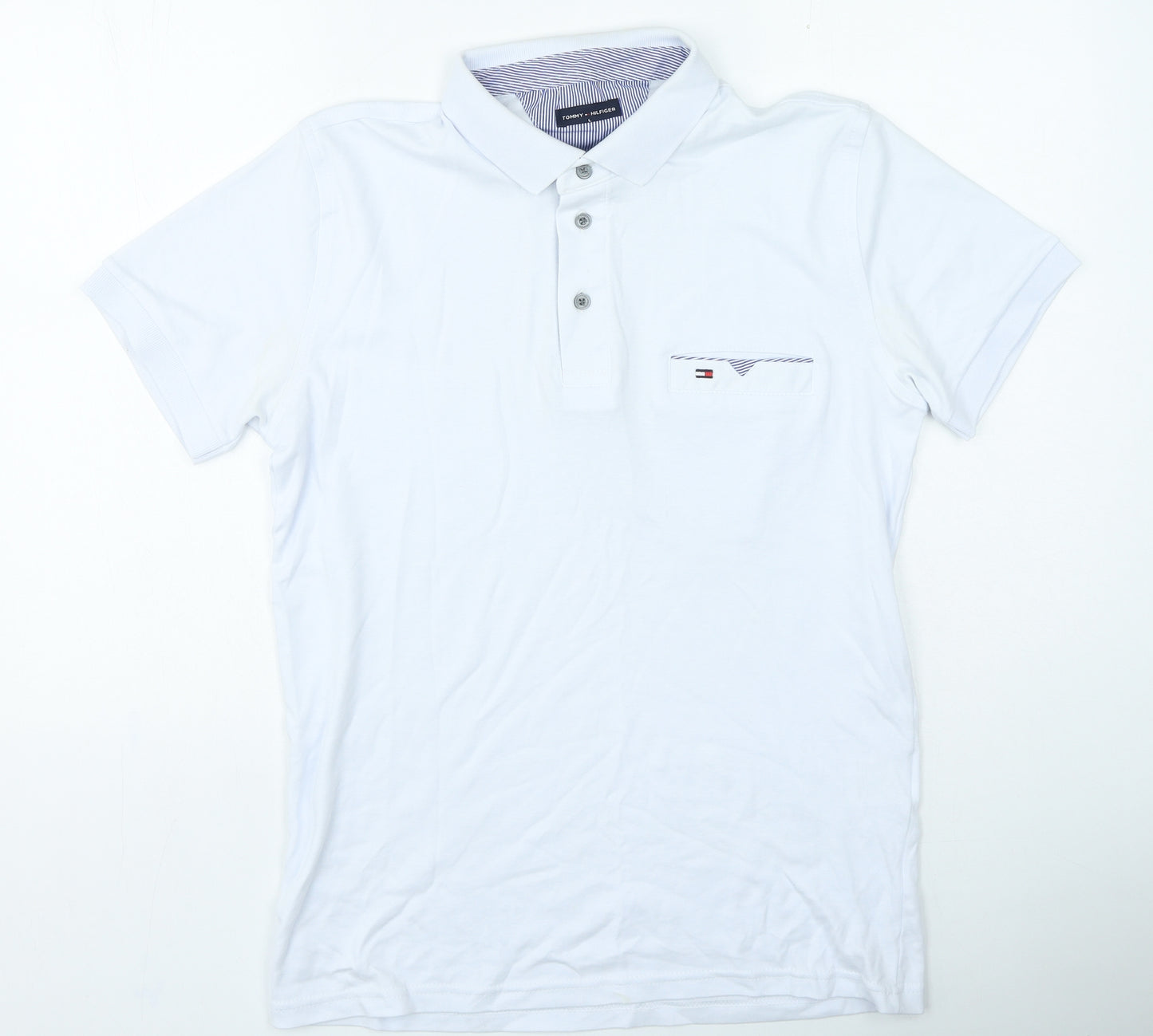 Tommy Hilfiger Mens White Cotton Polo Size L Collared Button