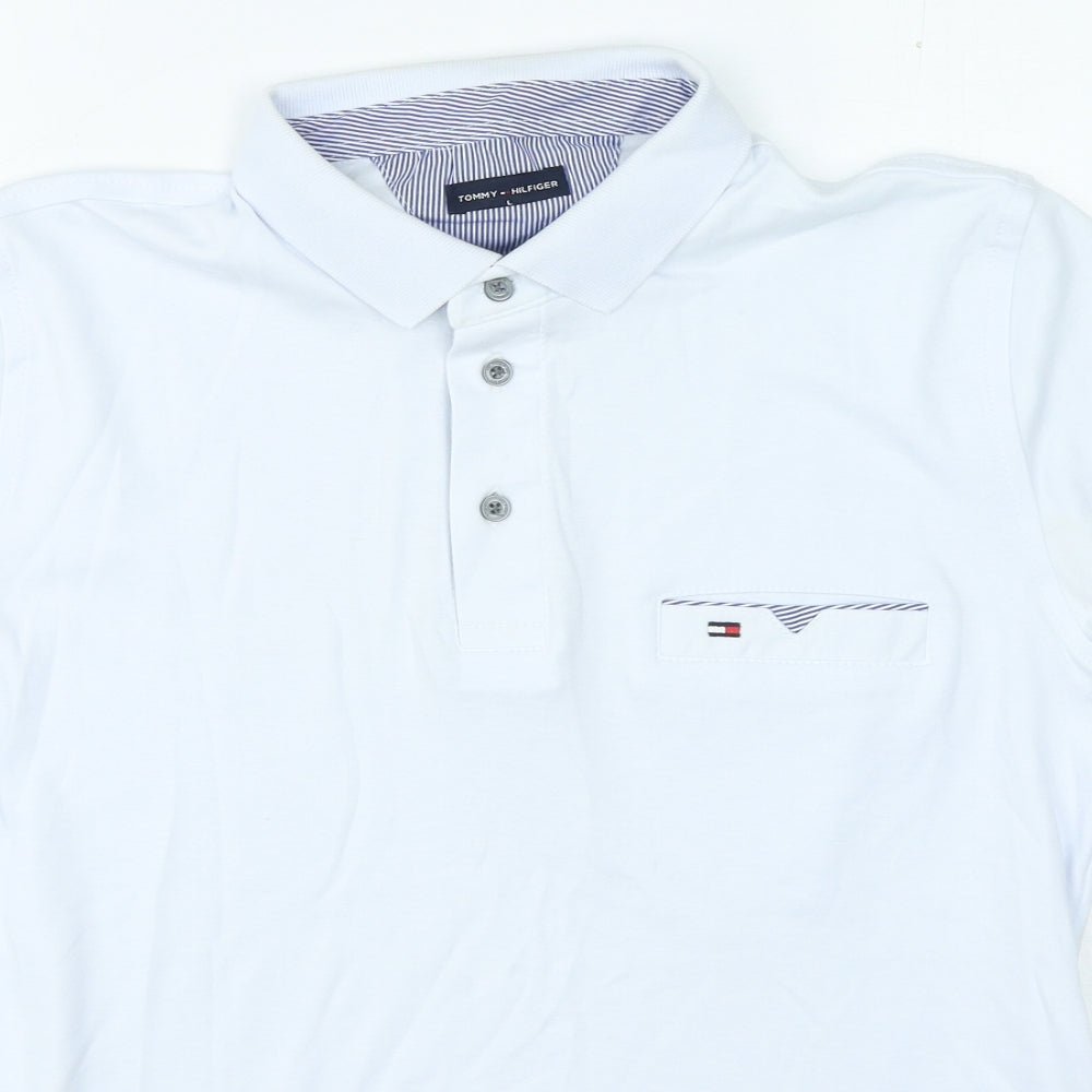 Tommy Hilfiger Mens White Cotton Polo Size L Collared Button