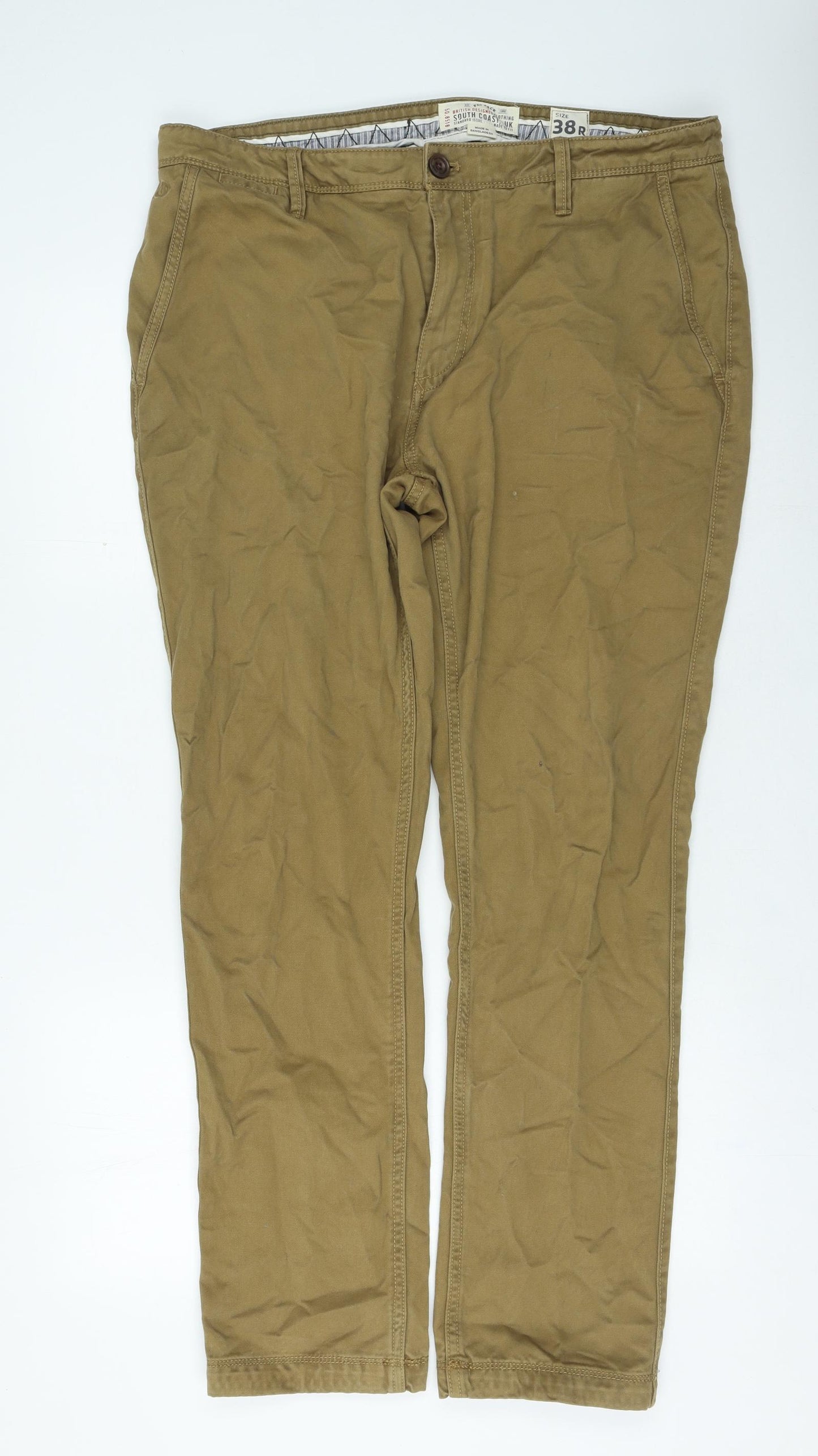 Fat Face Mens Brown Cotton Trousers Size 38 in L30 in Extra-Slim Zip