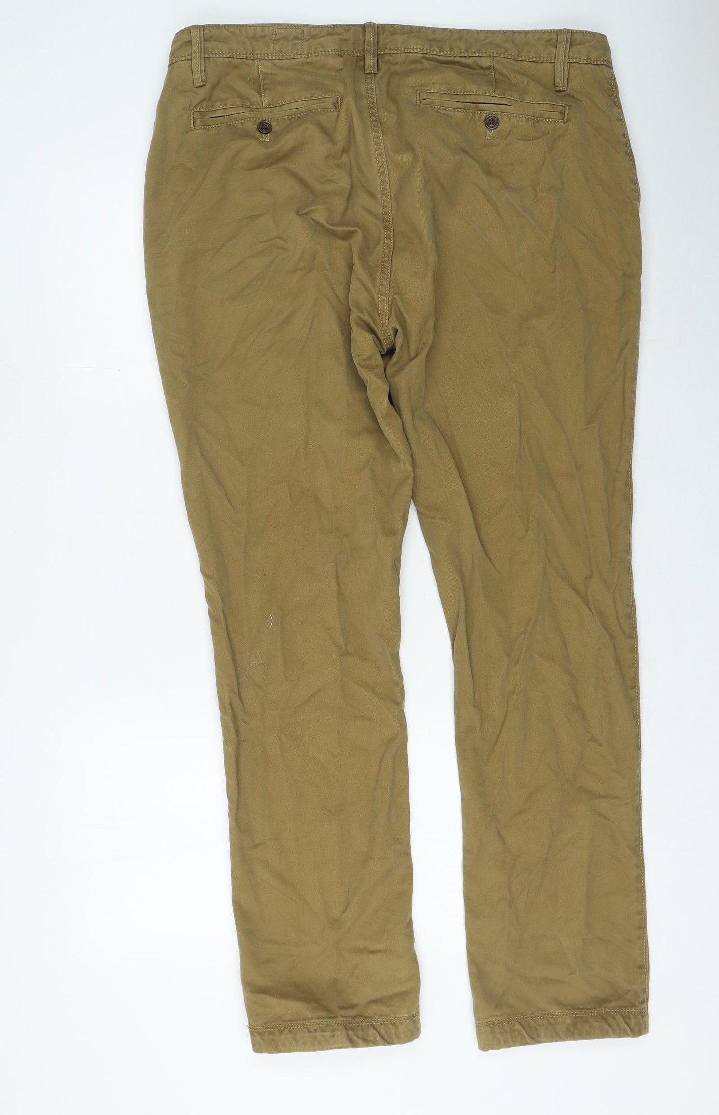 Fat Face Mens Brown Cotton Trousers Size 38 in L30 in Extra-Slim Zip