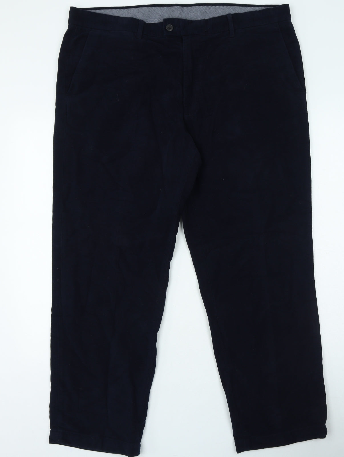 Marks and Spencer Mens Blue Cotton Trousers Size 40 in L29 in Regular Zip