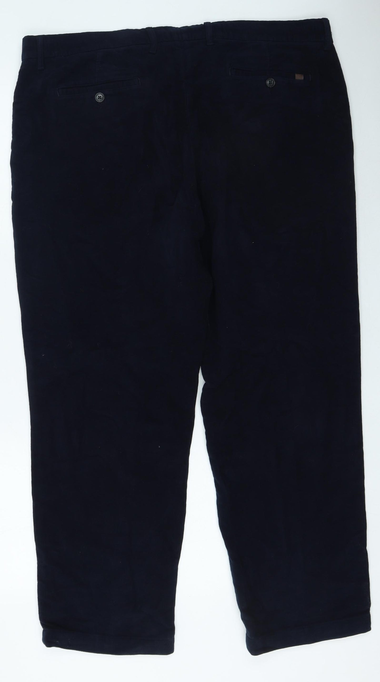 Marks and Spencer Mens Blue Cotton Trousers Size 40 in L29 in Regular Zip