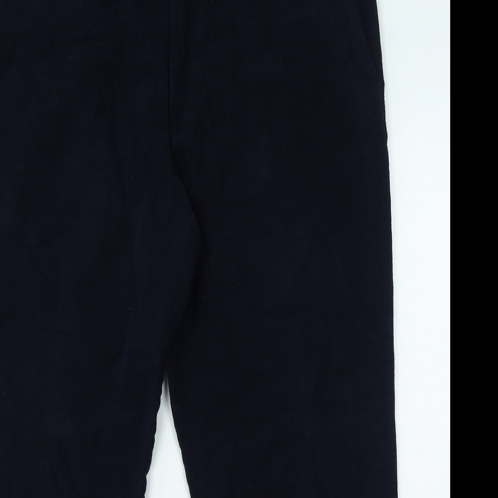 Marks and Spencer Mens Blue Cotton Trousers Size 40 in L29 in Regular Zip