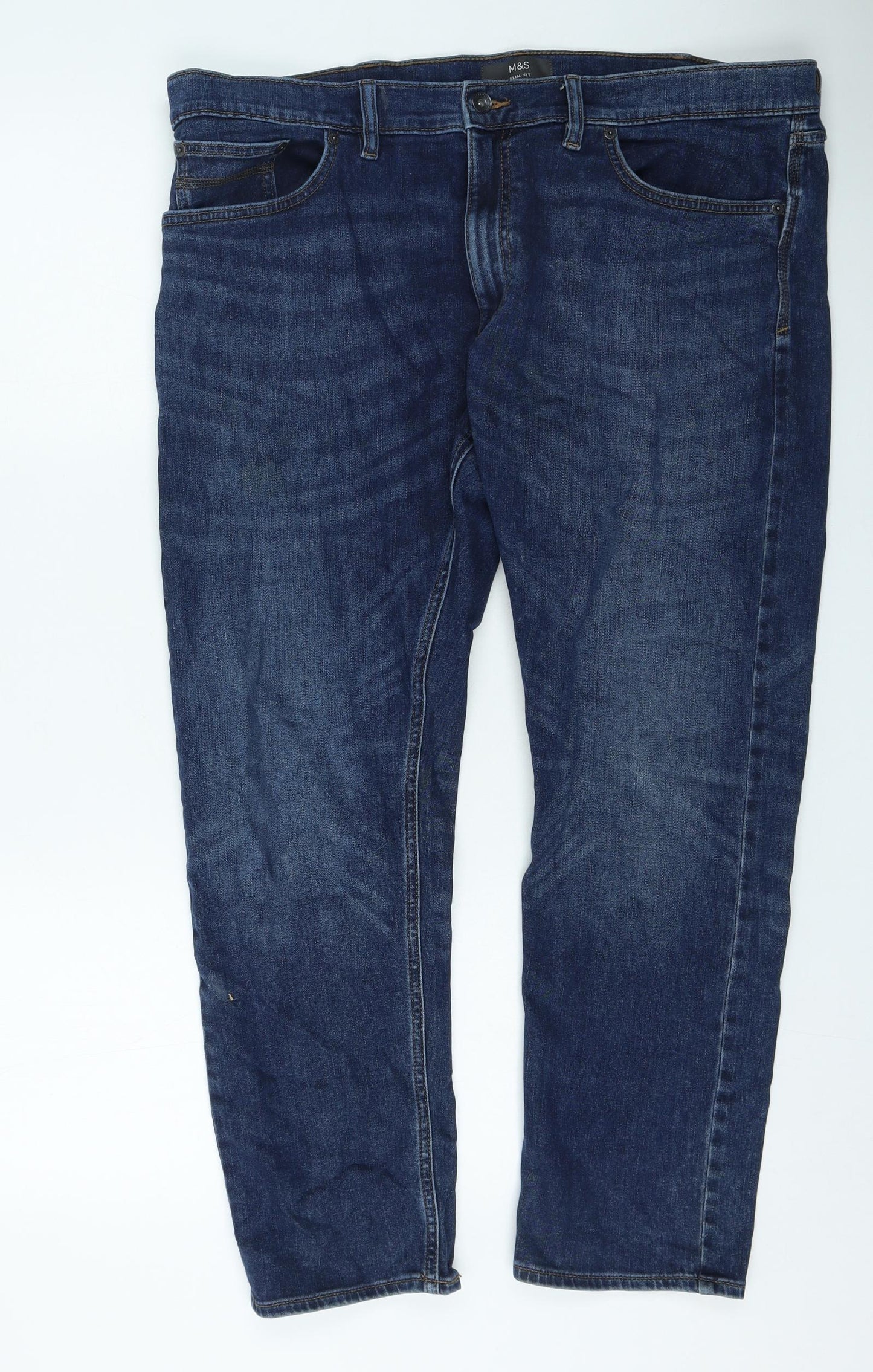 Marks and Spencer Mens Blue Cotton Straight Jeans Size 40 in L29 in Regular Zip