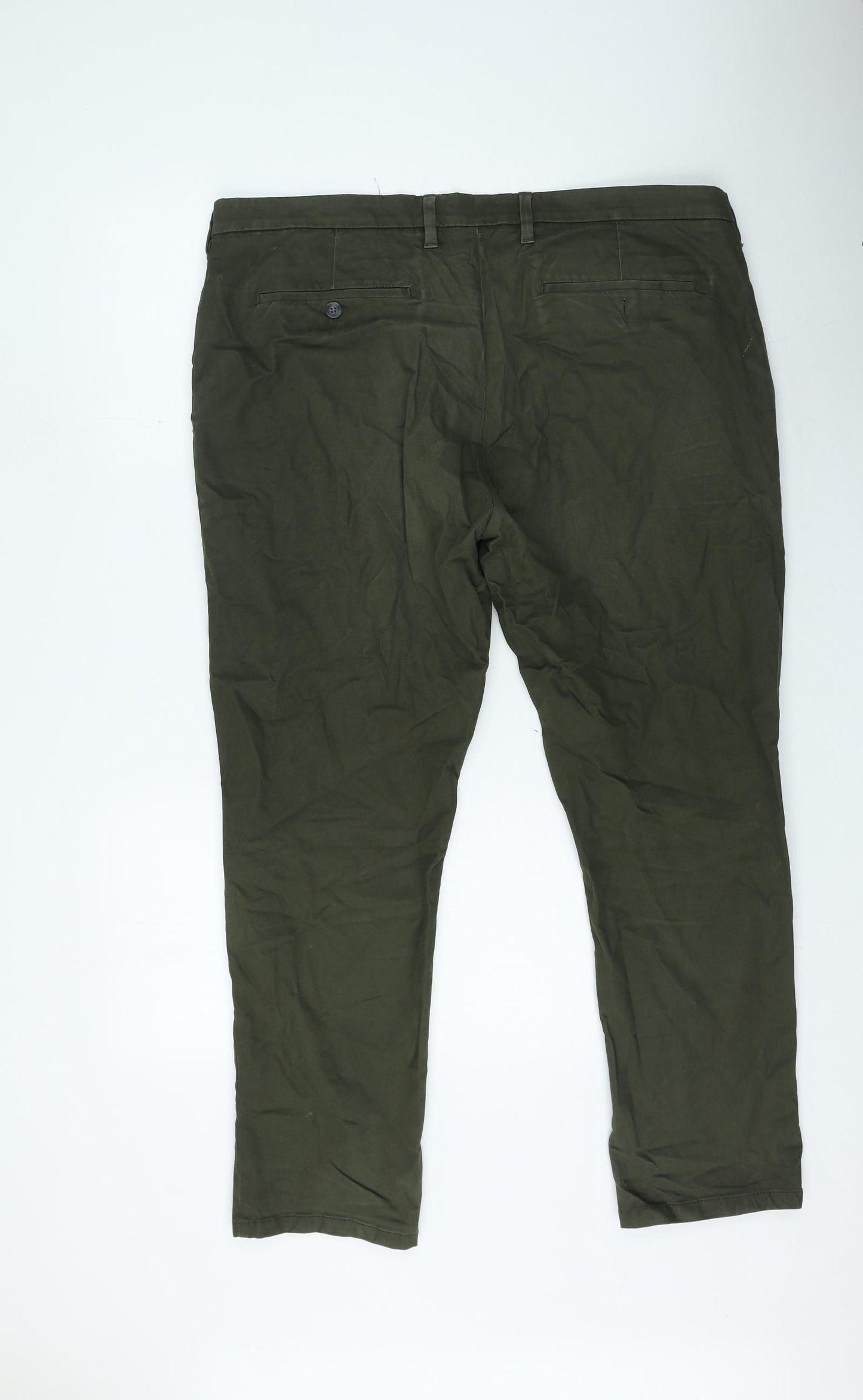 Marks and Spencer Mens Green Cotton Trousers Size 40 in L29 in Regular Zip