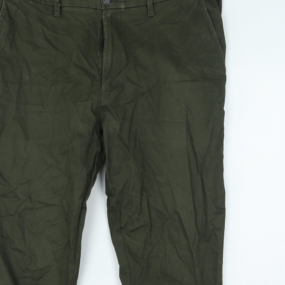 Marks and Spencer Mens Green Cotton Trousers Size 40 in L29 in Regular Zip