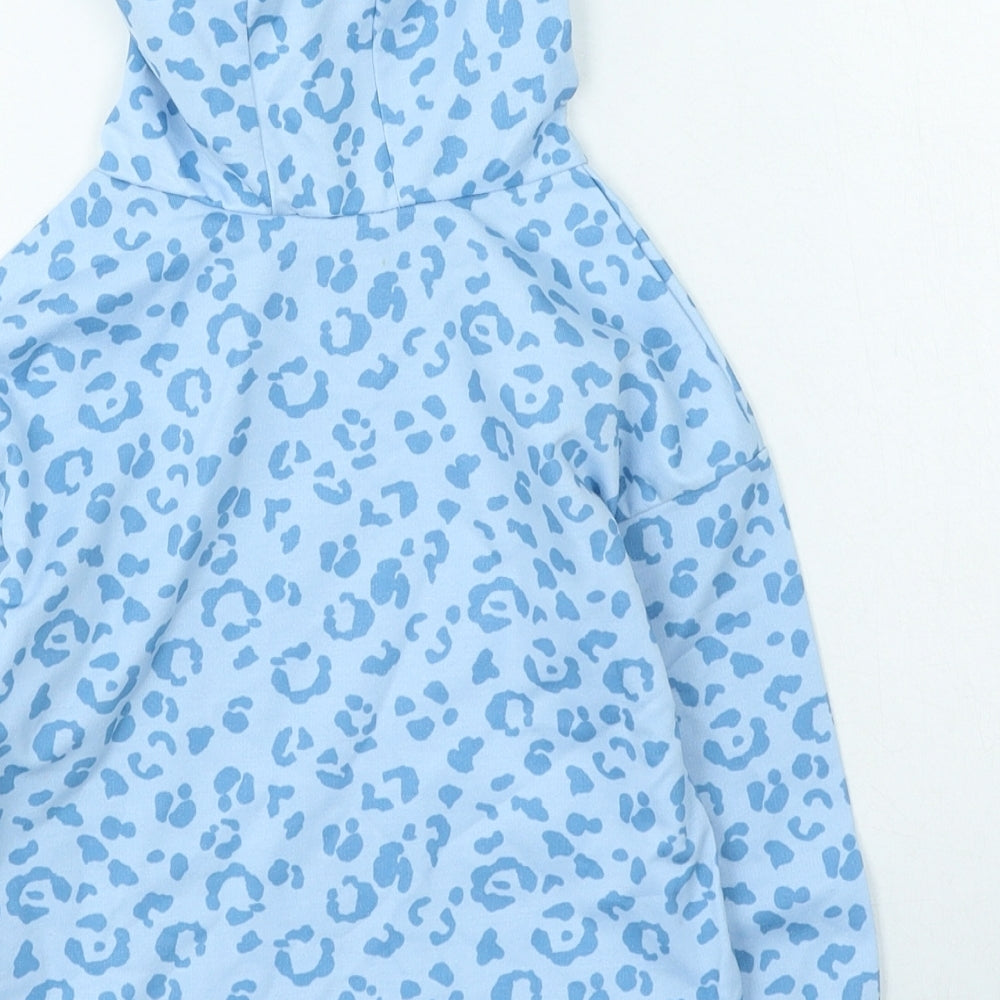Dunnes Stores Girls Blue Animal Print Polyester Jumper Dress Size 18-24 Months Round Neck Pullover