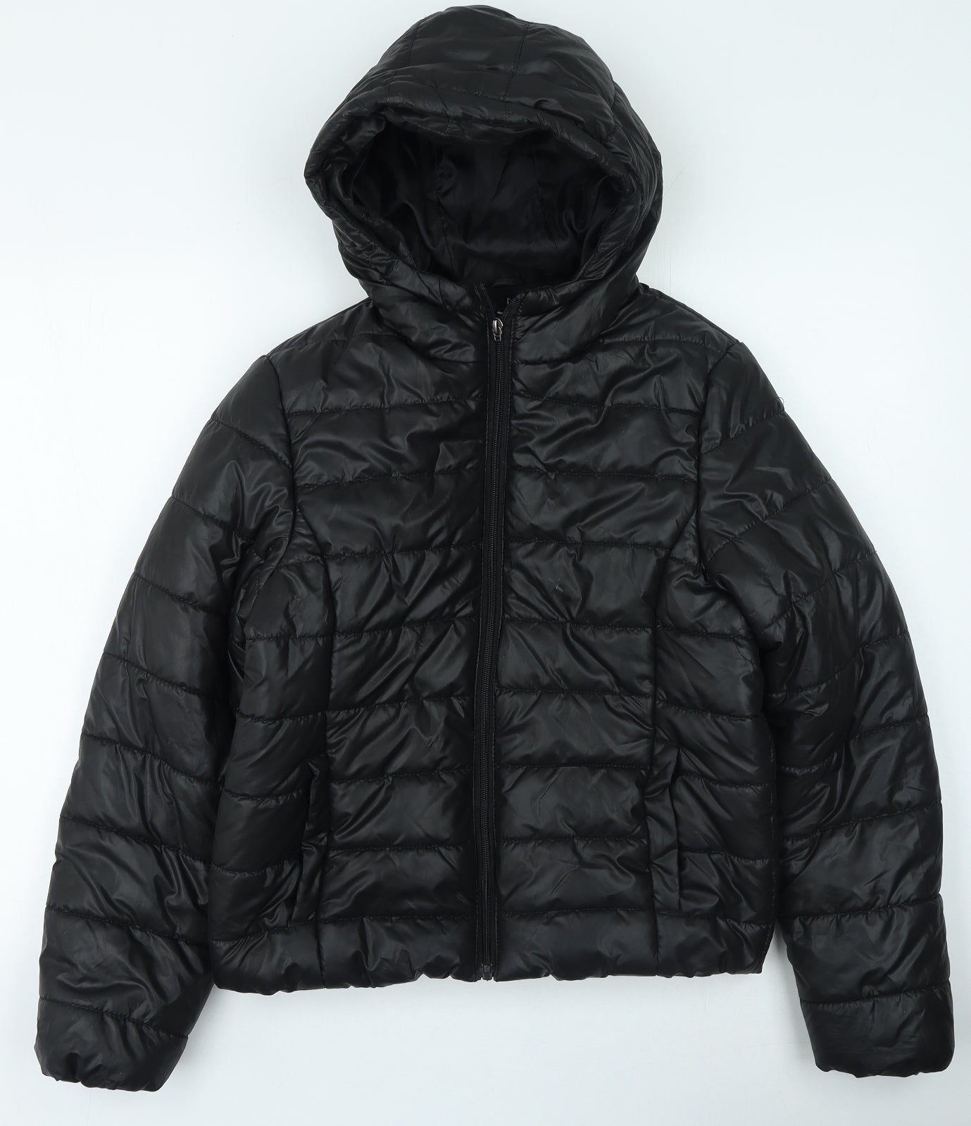 Primark Womens Black Quilted Coat Size 10 Zip