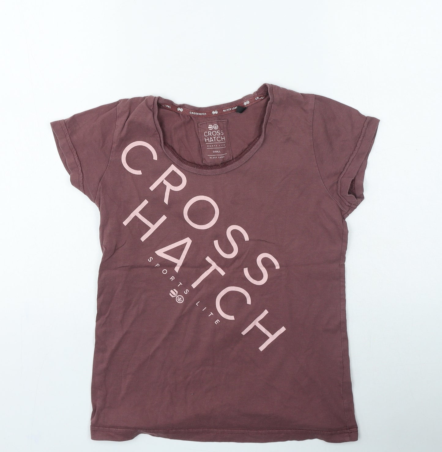 Crosshatch Womens Purple Cotton Basic T-Shirt Size S Round Neck