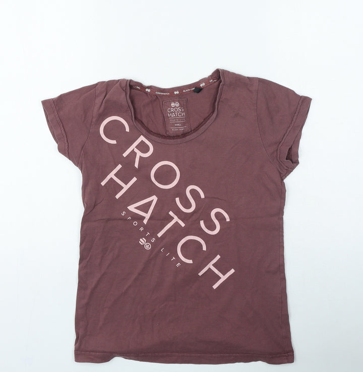 Crosshatch Womens Purple Cotton Basic T-Shirt Size S Round Neck