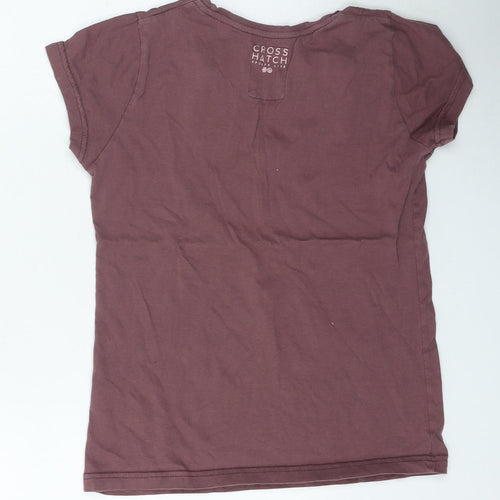 Crosshatch Womens Purple Cotton Basic T-Shirt Size S Round Neck