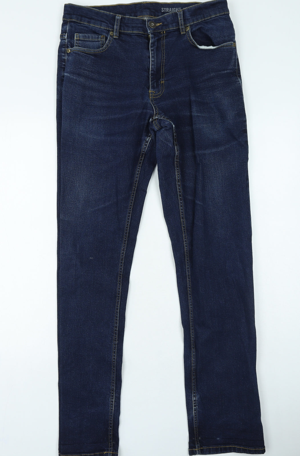 F&F Mens Blue Cotton Straight Jeans Size 32 in L30 in Regular Zip