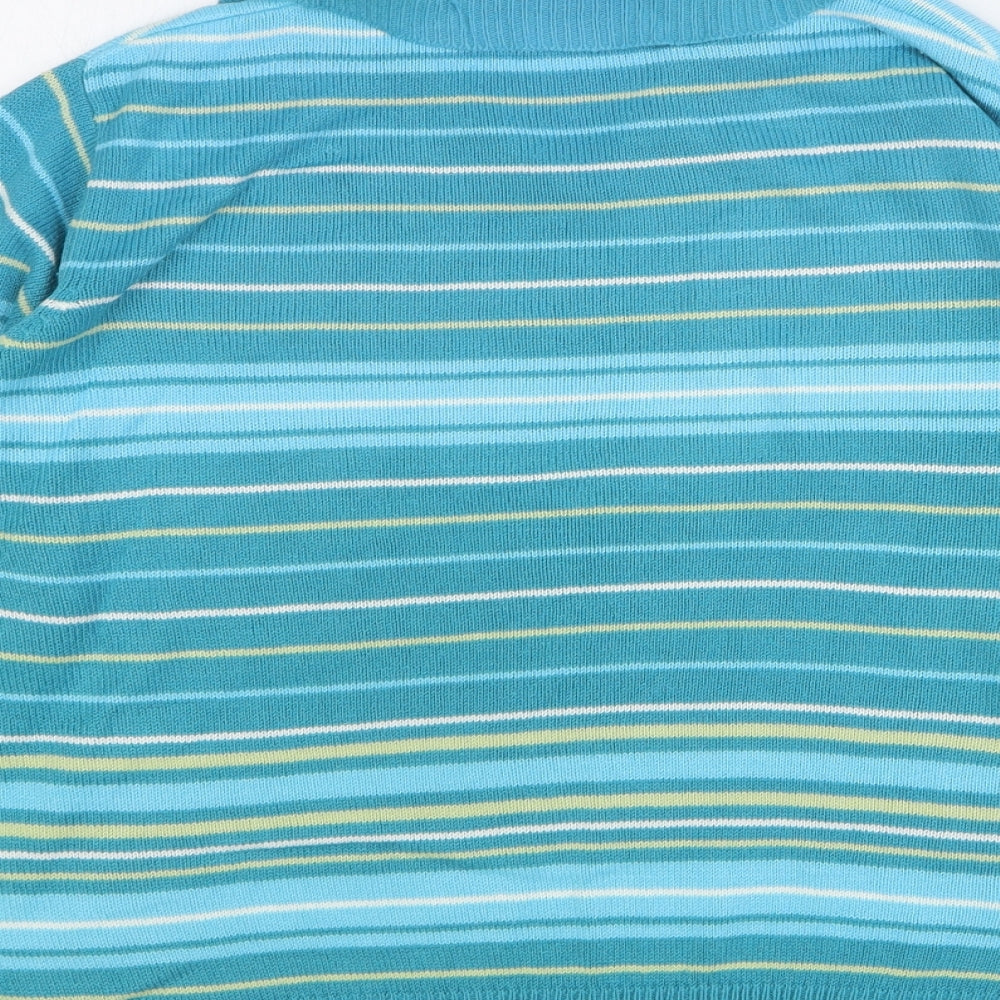 EWM Womens Blue Collared Striped Acrylic Pullover Jumper Size 18