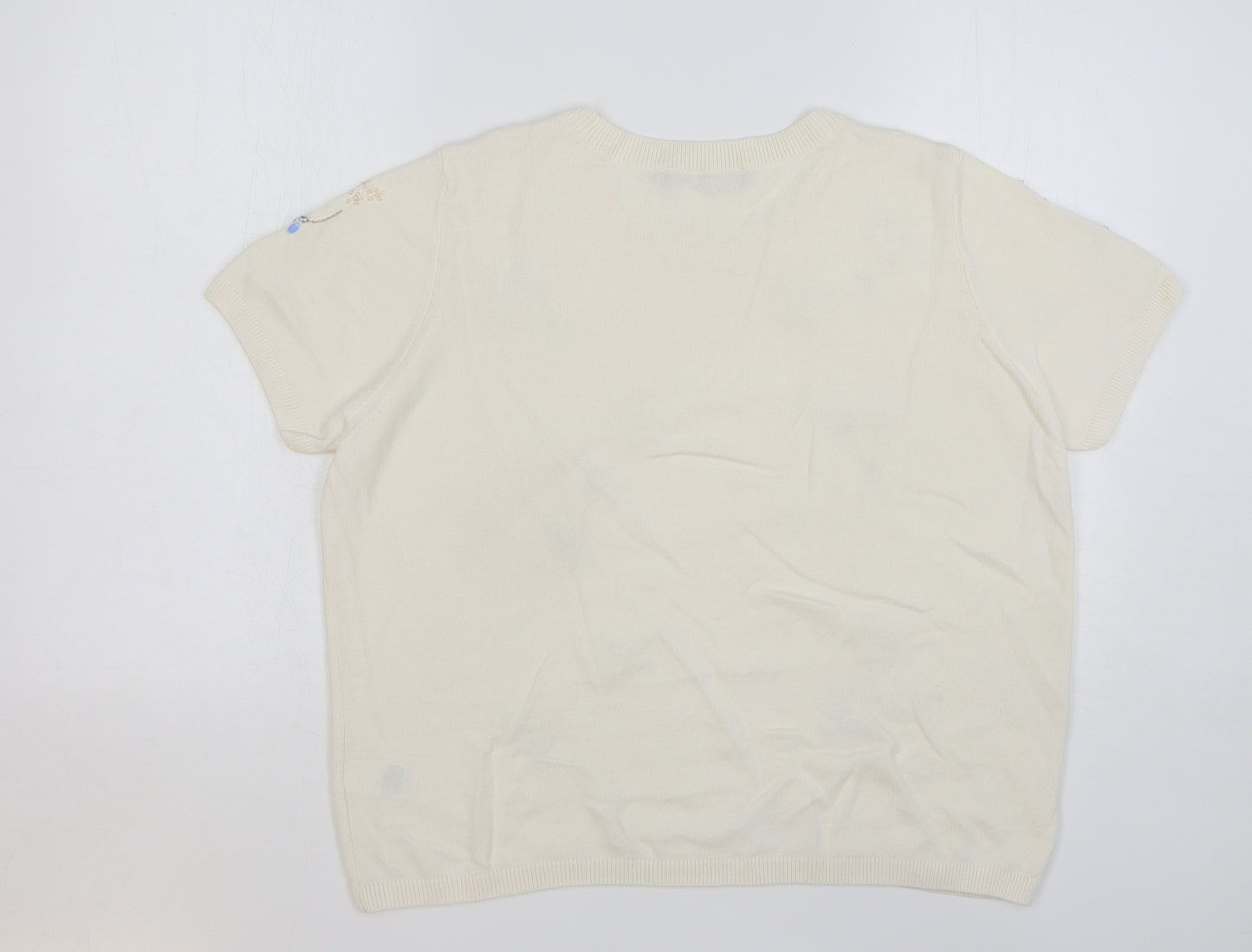 Marks and Spencer Womens Beige Round Neck Floral Acrylic Pullover Jumper Size 18