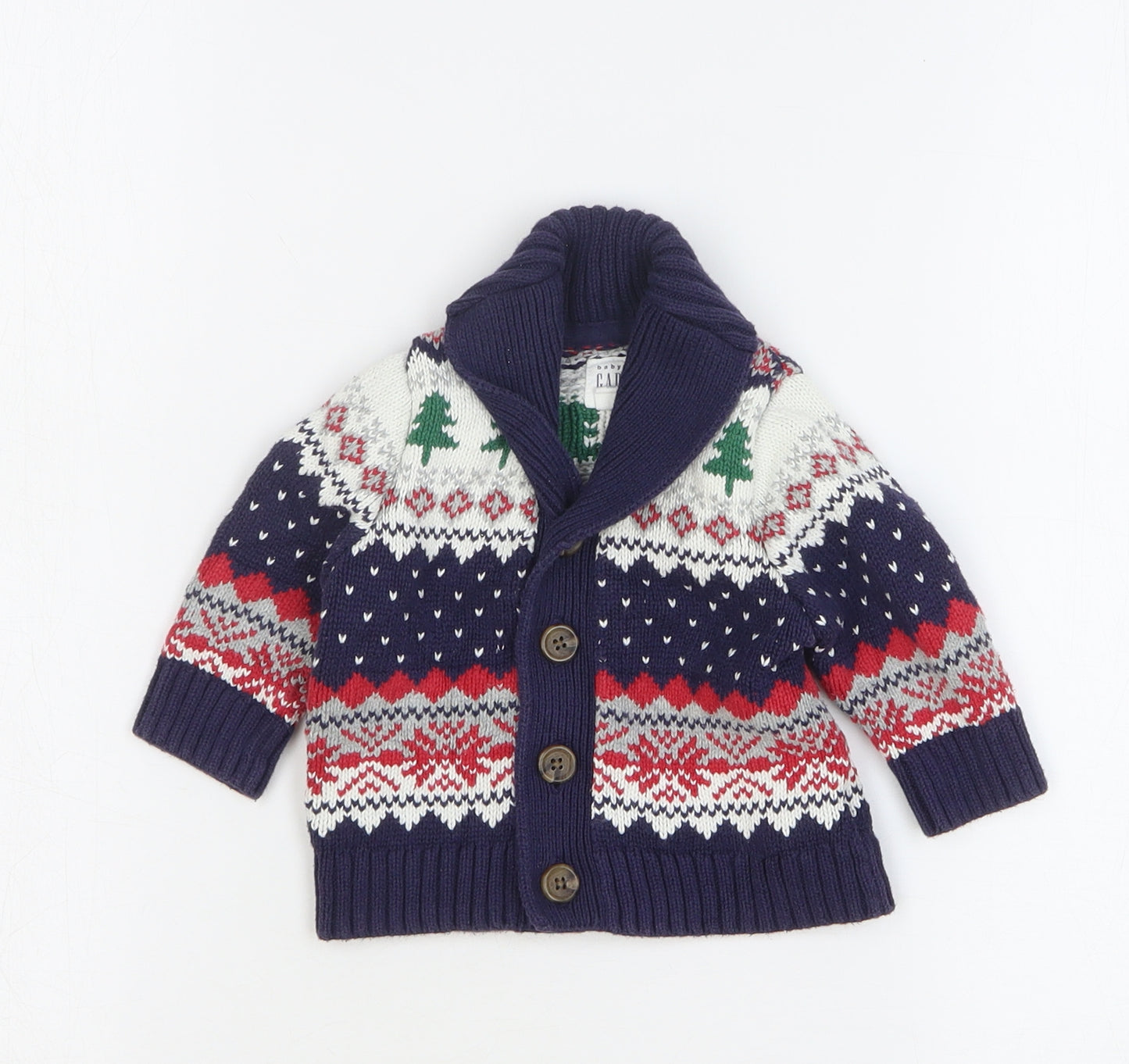 Gap Boys Multicoloured Fair Isle Cotton Cardigan Jumper Size 3-6 Months Button - Christmas
