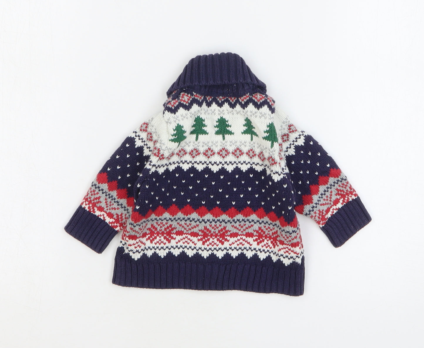 Gap Boys Multicoloured Fair Isle Cotton Cardigan Jumper Size 3-6 Months Button - Christmas