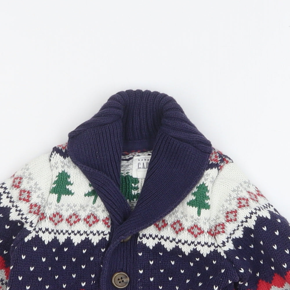 Gap Boys Multicoloured Fair Isle Cotton Cardigan Jumper Size 3-6 Months Button - Christmas
