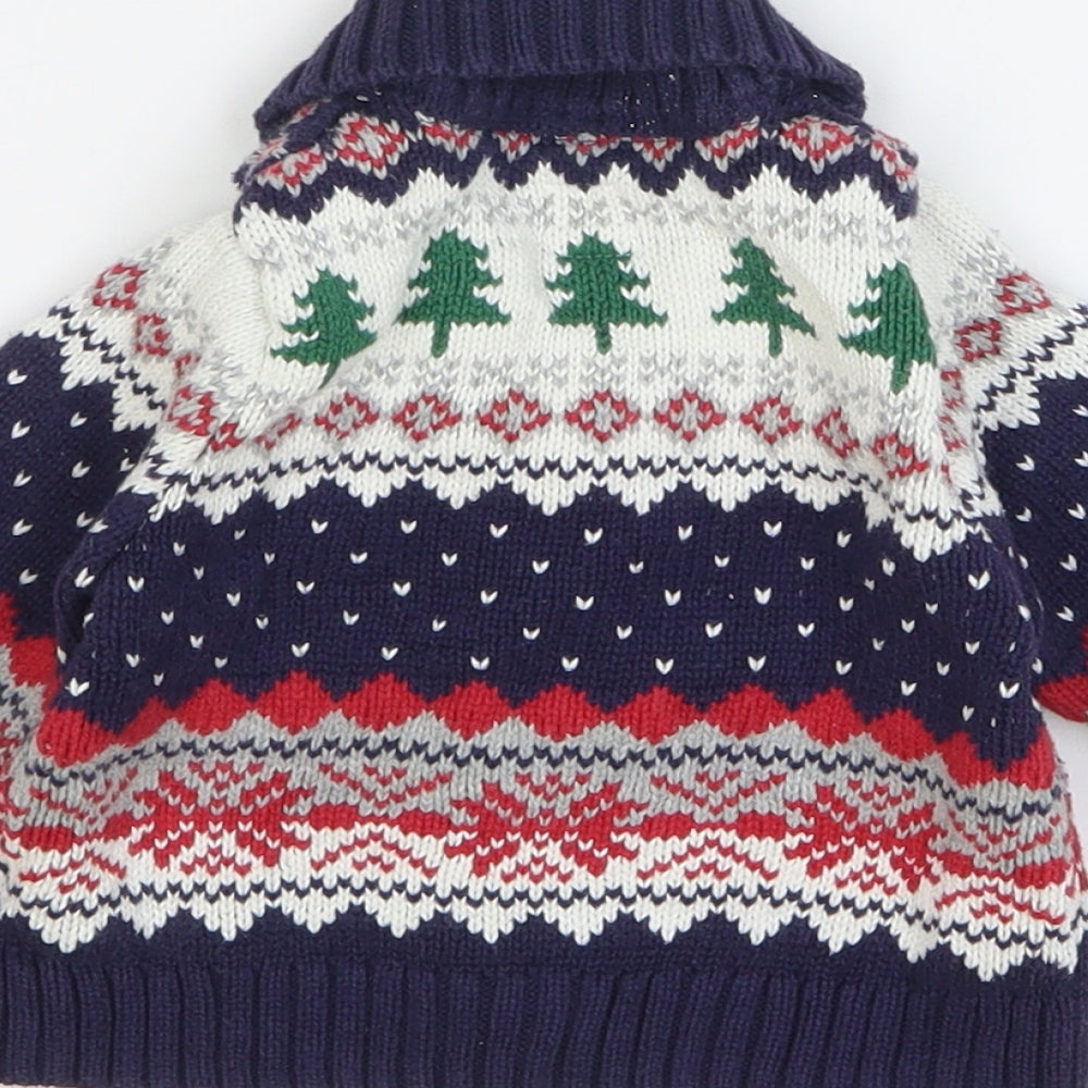 Gap Boys Multicoloured Fair Isle Cotton Cardigan Jumper Size 3-6 Months Button - Christmas
