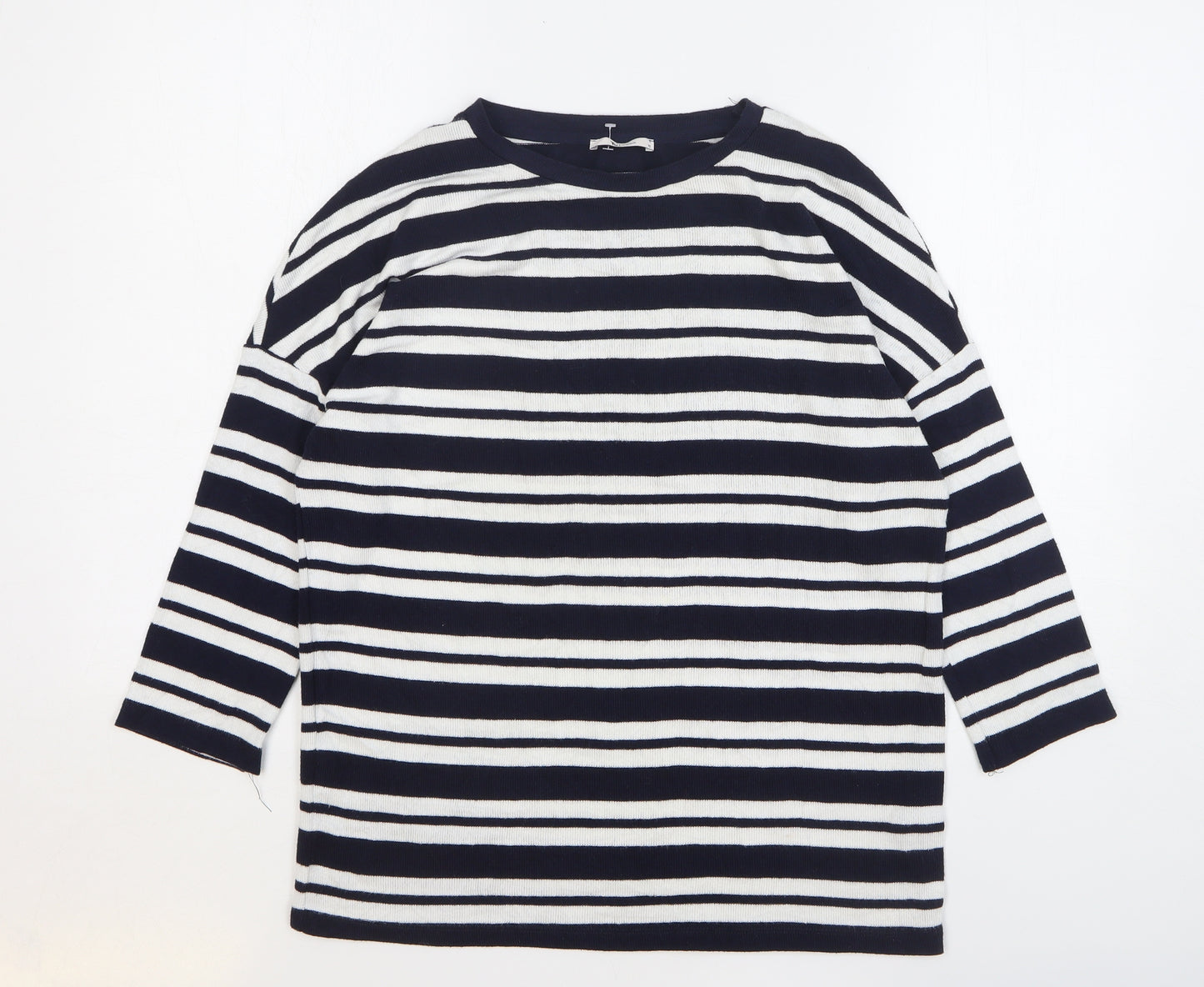 TU Womens Blue Round Neck Striped Viscose Pullover Jumper Size 12