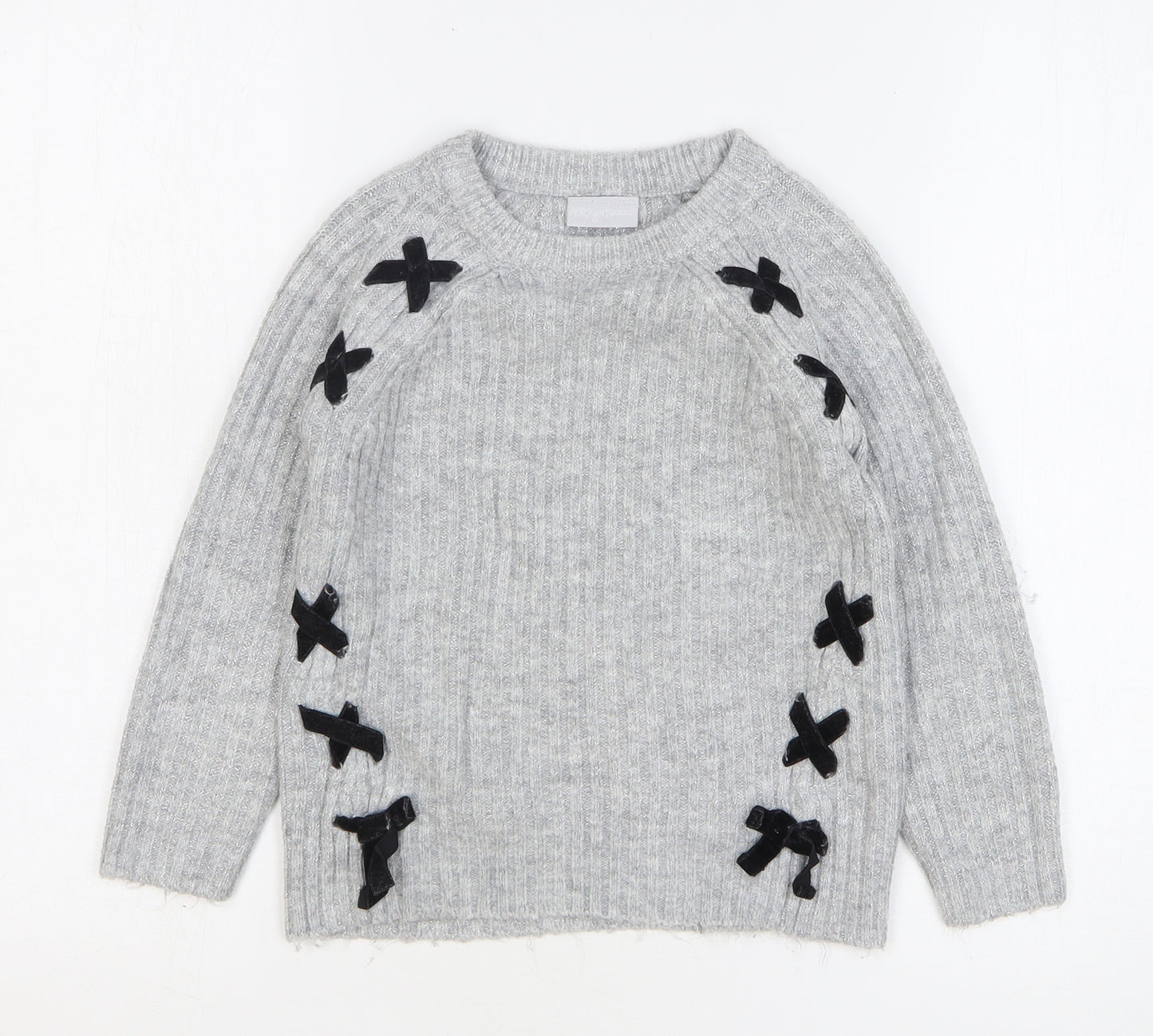 Matalan Girls Grey Round Neck Acrylic Pullover Jumper Size 8 Years Pullover