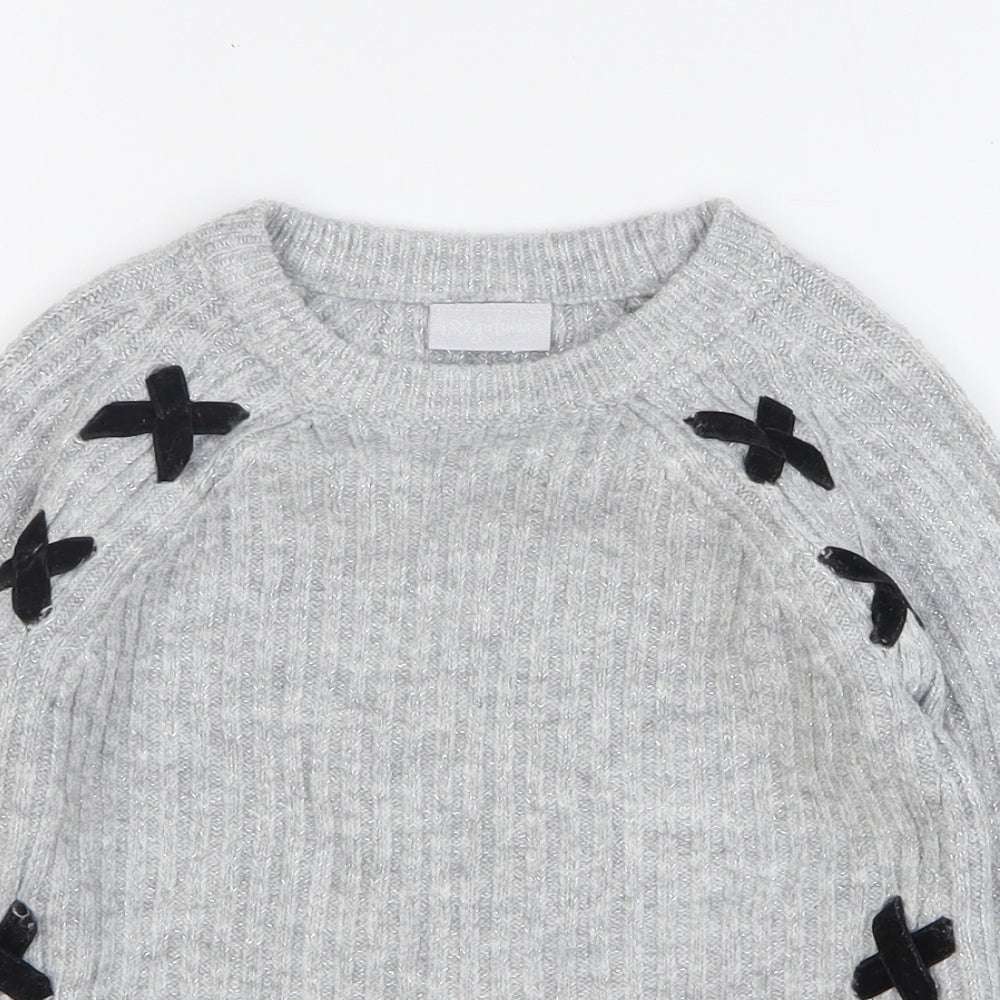 Matalan Girls Grey Round Neck Acrylic Pullover Jumper Size 8 Years Pullover