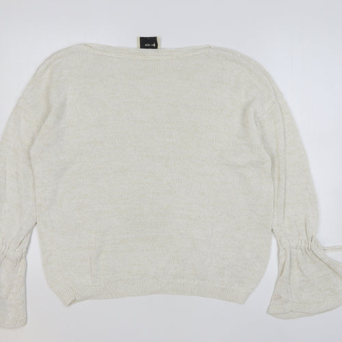 Papaya Womens Beige Round Neck Cotton Pullover Jumper Size L