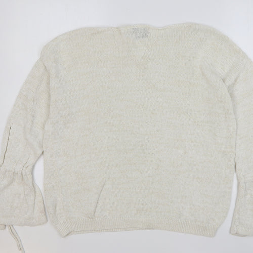 Papaya Womens Beige Round Neck Cotton Pullover Jumper Size L